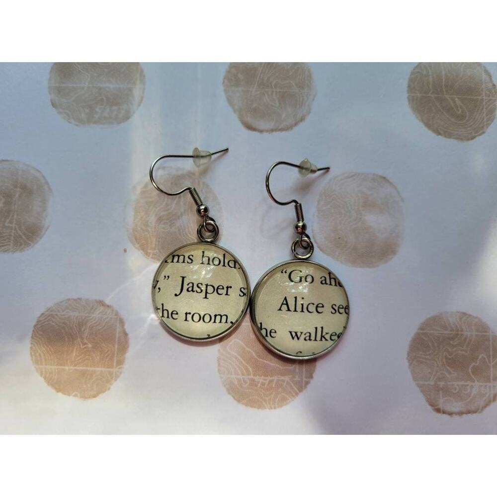 Alice and Jasper pendant earrings made with Twilight book pages